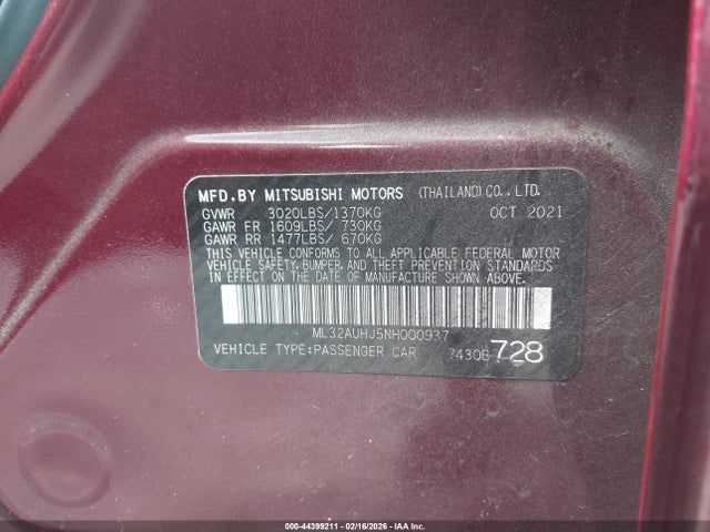 2022 MITSUBISHI MIRAGE ML32AUHJ5NH000937 Photo 8