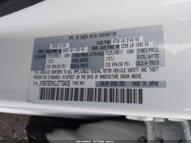 Продажа на аукционе авто 2020 Mazda Cx-5 Touring, vin: JM3KFBCMXL0779405, номер лота: 44399252