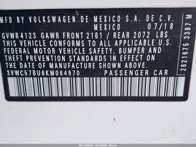 3VWC57BU6KM064970 Volkswagen Jetta 1.4t R-line/1.4t S/1.4t Se