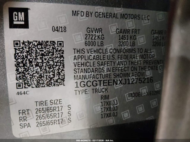 1GCGTEENXJ1275216 Chevrolet Colorado Zr2