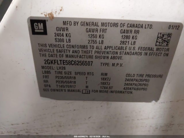 Продажа на аукционе авто 2012 Gmc Terrain Sle-2, vin: 2GKFLTE58C6256507, номер лота: 44399276