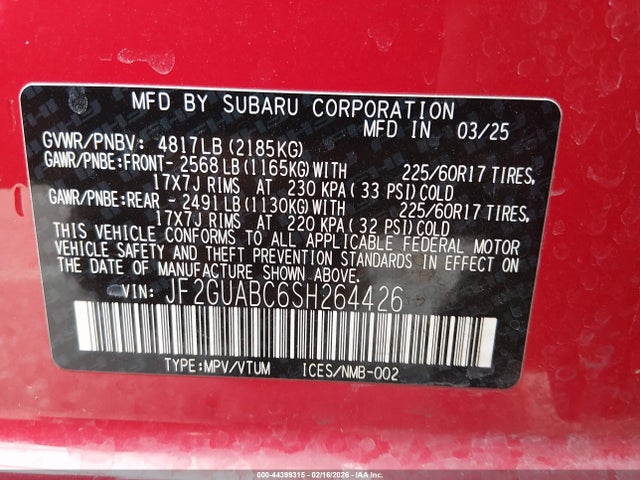 Subaru Crosstrek 2025 JF2GUABC6SH264426 Image 9
