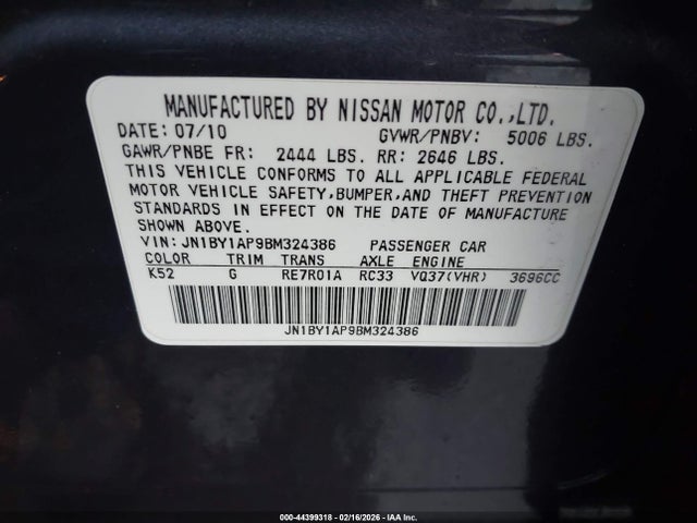 Aukcja sprzedaży 2011 Infiniti M37, vin: JN1BY1AP9BM324386, numer aukcji: 44399318