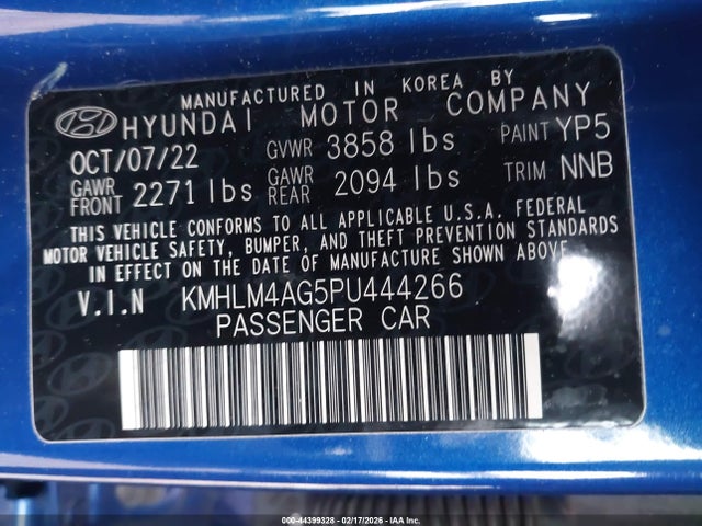 Продажа на аукционе авто 2023 Hyundai Elantra Sel, vin: KMHLM4AG5PU444266, номер лота: 44399328