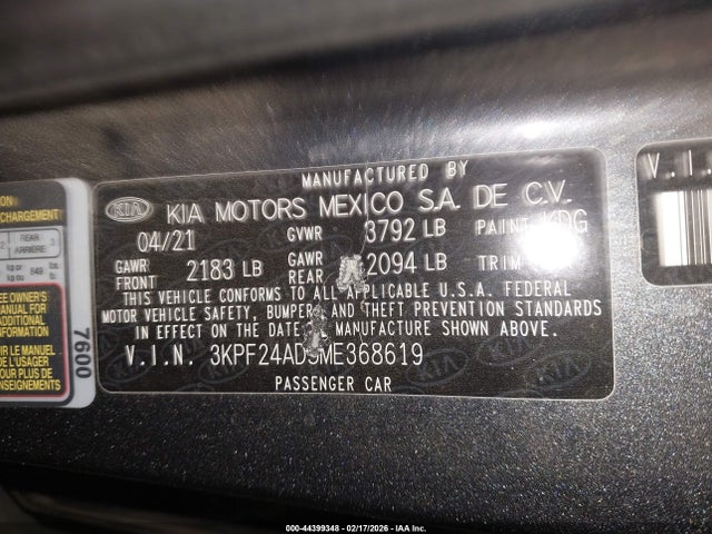 3KPF24AD5ME368619 KIA FORTE FE