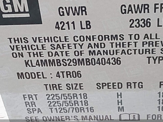 2021 Buick Encore Gx Fwd Preferred მანქანა იყიდება აუქციონზე, vin: KL4MMBS29MB040436, აუქციონის ნომერი: 44399351
