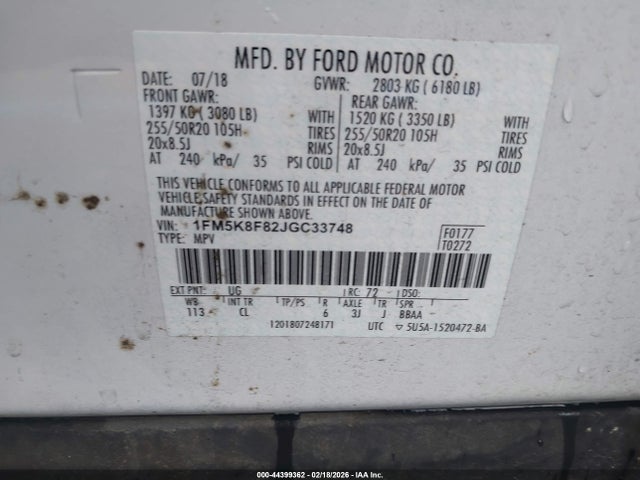 1FM5K8F82JGC33748 Ford Explorer Limited