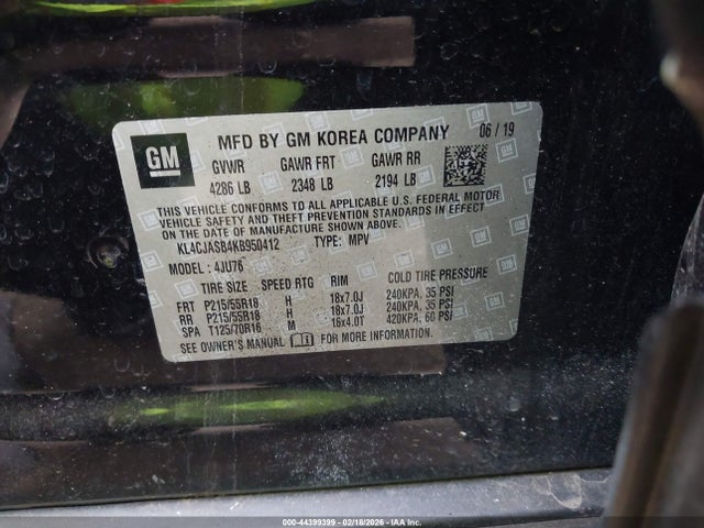 44399399 :رقم المزاد ، KL4CJASB4KB950412 vin ، 2019 Buick Encore Fwd Preferred مزاد بيع