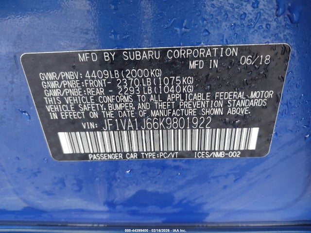 2019 SUBARU WRX JF1VA1J66K9801922 Photo 8