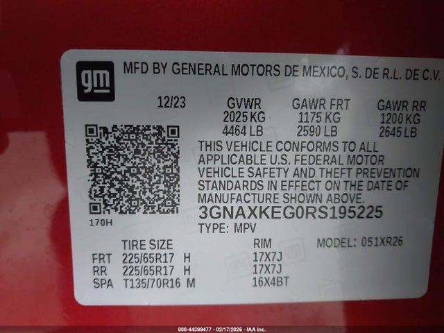 Продаж на аукціоні авто 2024 Chevrolet Equinox Fwd Lt, vin: 3GNAXKEG0RS195225, номер лоту: 44399477