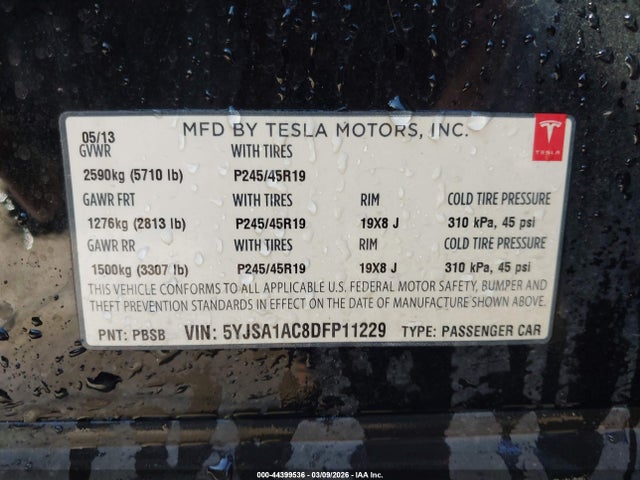 2013 TESLA MODEL S 5YJSA1AC8DFP11229 Photo 8