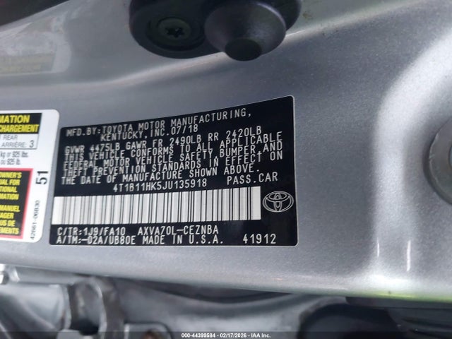 4T1B11HK5JU135918 Toyota CAMRY LE