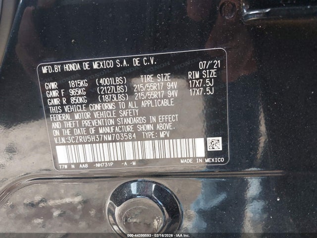 3CZRU5H37NM703584 Honda Hr-v 2wd Lx