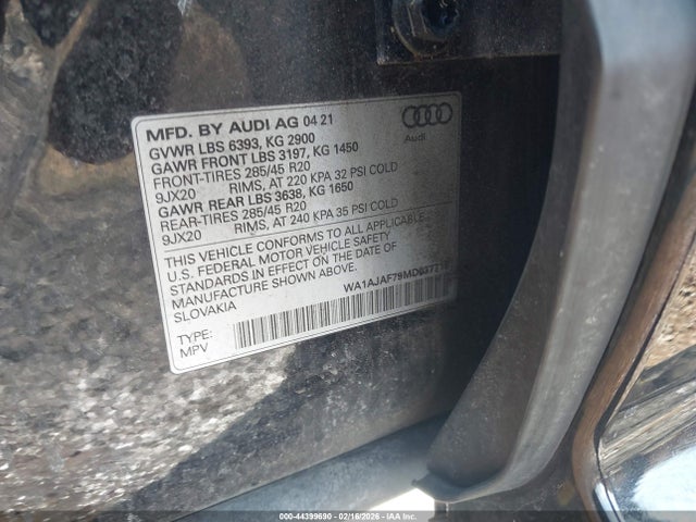 44399690 :رقم المزاد ، WA1AJAF79MD037715 vin ، 2021 Audi Q7 Premium 45 Tfsi Quattro Tiptronic مزاد بيع