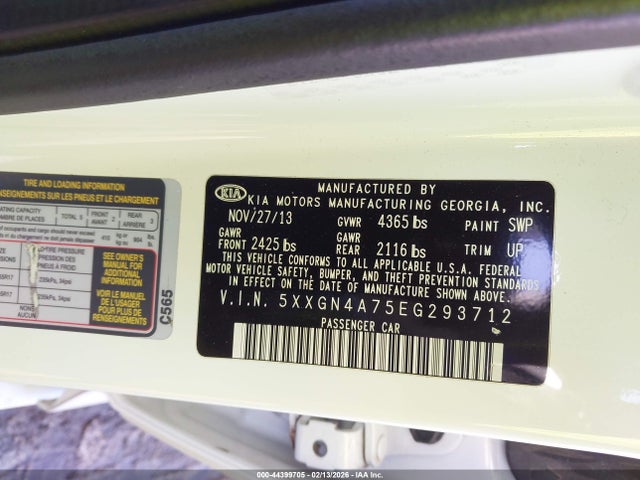 2014 Kia Optima Ex მანქანა იყიდება აუქციონზე, vin: 5XXGN4A75EG293712, აუქციონის ნომერი: 44399705