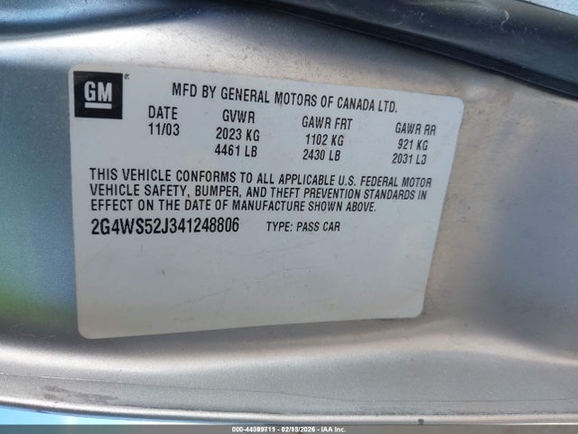 Aukcja sprzedaży 2004 Buick Century, vin: 2G4WS52J341248806, numer aukcji: 44399711