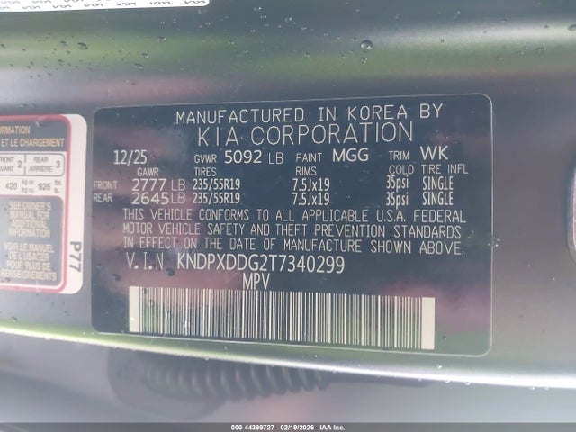 Продаж на аукціоні авто 2026 Kia Sportage Sx Prestige, vin: KNDPXDDG2T7340299, номер лоту: 44399727