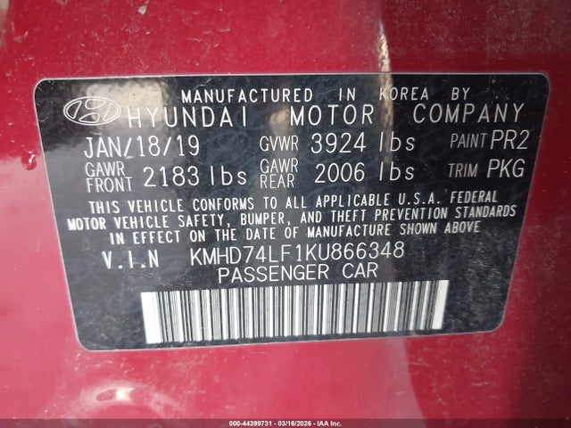 Hyundai ELANTRA SE 2019 KMHD74LF1KU866348 Image 9