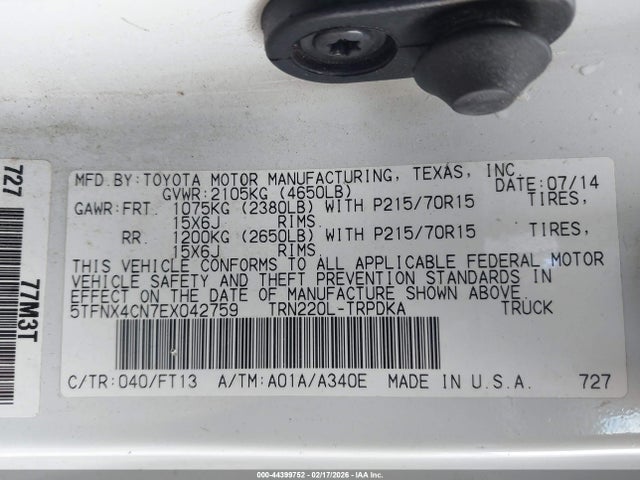 5TFNX4CN7EX042759 Toyota Tacoma