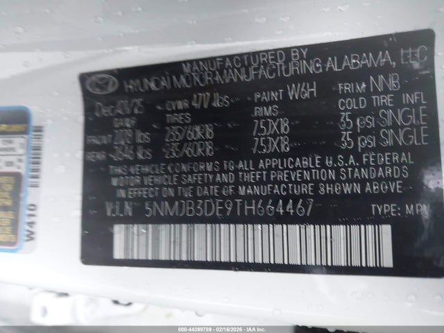 5NMJB3DE9TH664467 Hyundai TUCSON SEL