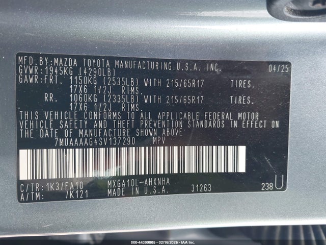 Продаж на аукціоні авто 2025 Toyota Corolla Cross L, vin: 7MUAAAAG4SV137290, номер лоту: 44399805