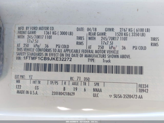 Ford F-150 Xl 2018 1FTMF1CB9JKE32272 Image 9