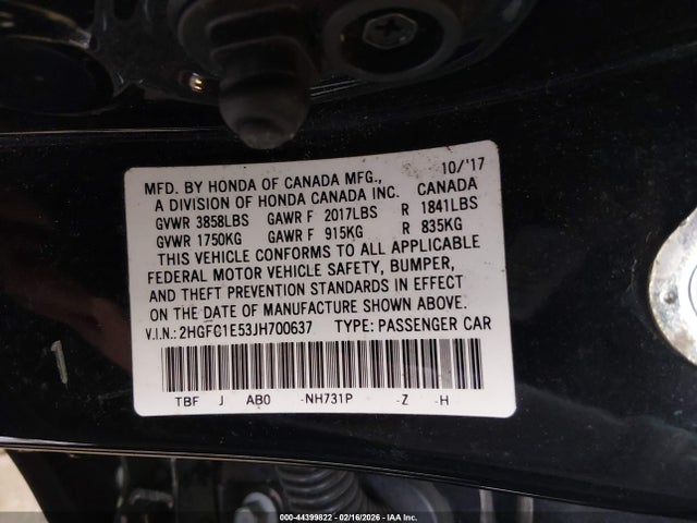 2HGFC1E53JH700637 Honda CIVIC SI