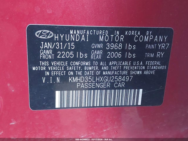 KMHD35LHXGU258497 Hyundai ELANTRA GT