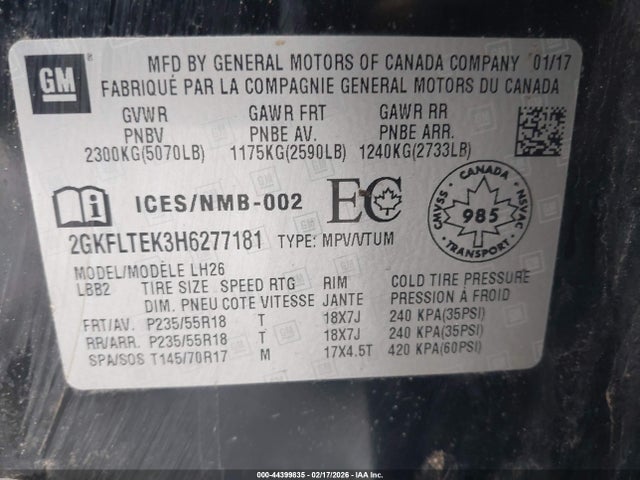 Продаж на аукціоні авто 2017 Gmc Terrain Sle-2, vin: 2GKFLTEK3H6277181, номер лоту: 44399835