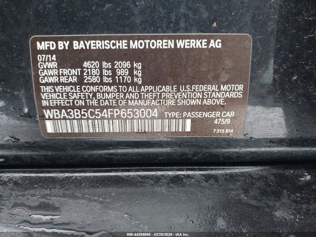 2015 Bmw 328i Xdrive მანქანა იყიდება აუქციონზე, vin: WBA3B5C54FP653004, აუქციონის ნომერი: 44399860