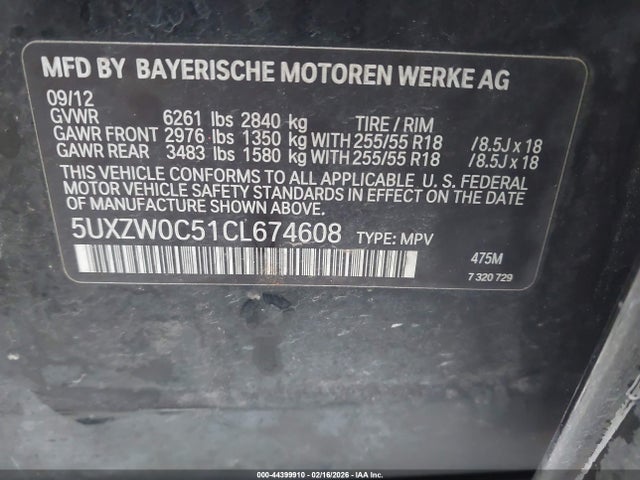 Продажа на аукционе авто 2012 Bmw X5 Xdrive35d, vin: 5UXZW0C51CL674608, номер лота: 44399910
