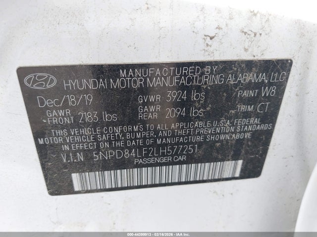 Aukcja sprzedaży 2020 Hyundai Elantra Sel, vin: 5NPD84LF2LH577251, numer aukcji: 44399913