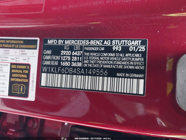 Aukcja sprzedaży 2025 Mercedes-benz Amg E 53 E, vin: W1KLF6DB4SA149556, numer aukcji: 44399948