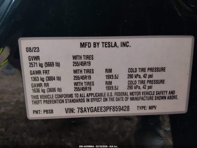 7SAYGAEE3PF859428 Tesla Model Y Awd/long Range Dual Motor All-wheel Drive