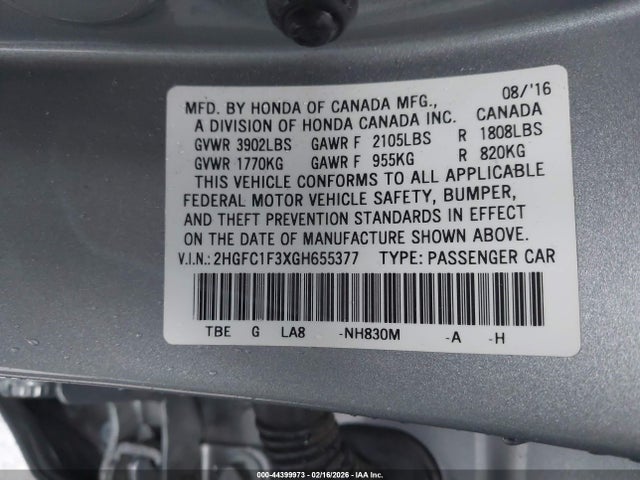 2HGFC1F3XGH655377 Honda Civic Ex-t