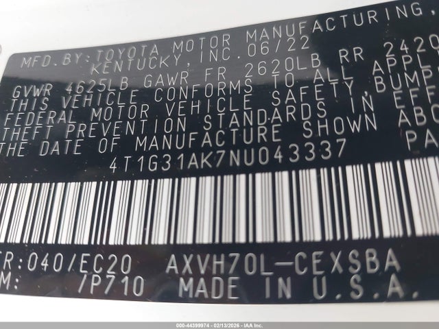 4T1G31AK7NU043337 Toyota Camry Nightshade Edition Hybrid