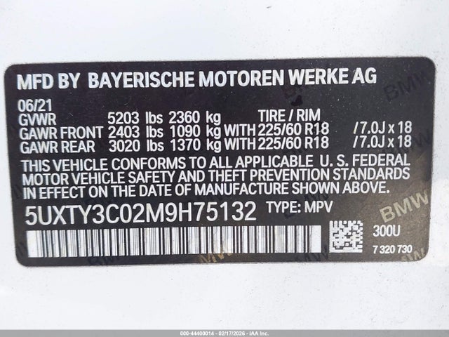 5UXTY3C02M9H75132 BMW X3 Sdrive30i