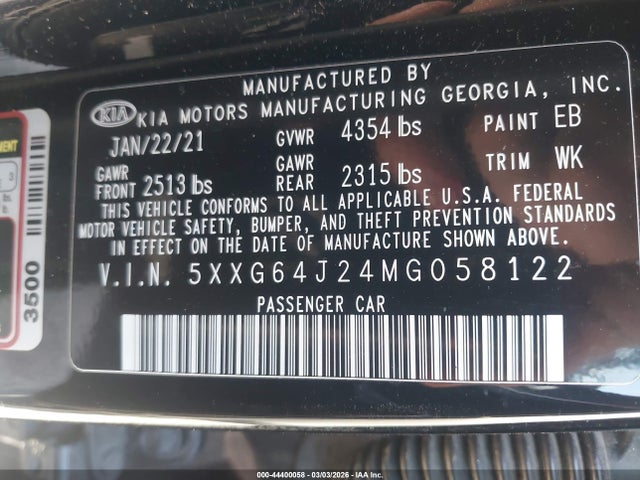 5XXG64J24MG058122 KIA K5 Gt-line