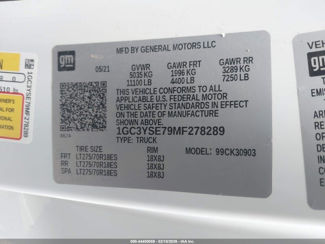 Aukcja sprzedaży 2021 Chevrolet Silverado 3500hd 4wd  Long Bed Wt, vin: 1GC3YSE79MF278289, numer aukcji: 44400059