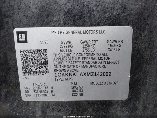 Продаж на аукціоні авто 2021 Gmc Acadia Fwd Sle, vin: 1GKKNKLAXMZ142002, номер лоту: 44400064