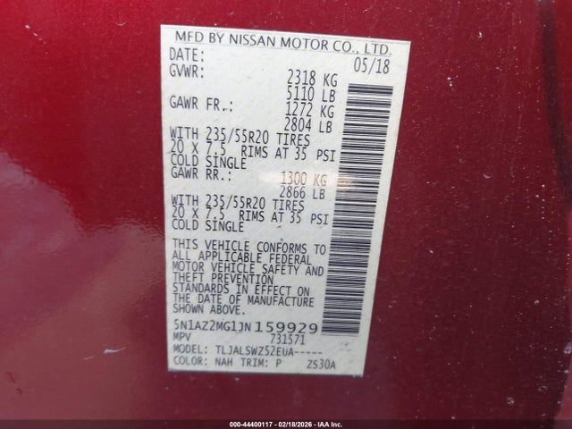 2018 NISSAN MURANO 5N1AZ2MG1JN159929 Photo 8