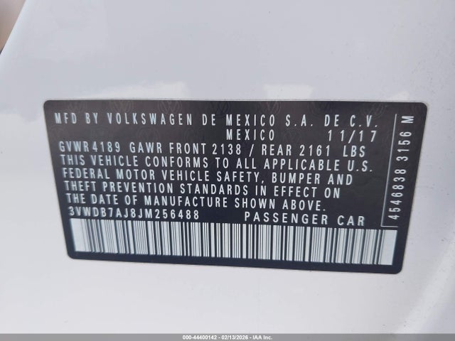 Продаж на аукціоні авто 2018 Volkswagen Jetta 1.4t Se/1.4t Wolfsburg Edition, vin: 3VWDB7AJ8JM256488, номер лоту: 44400142
