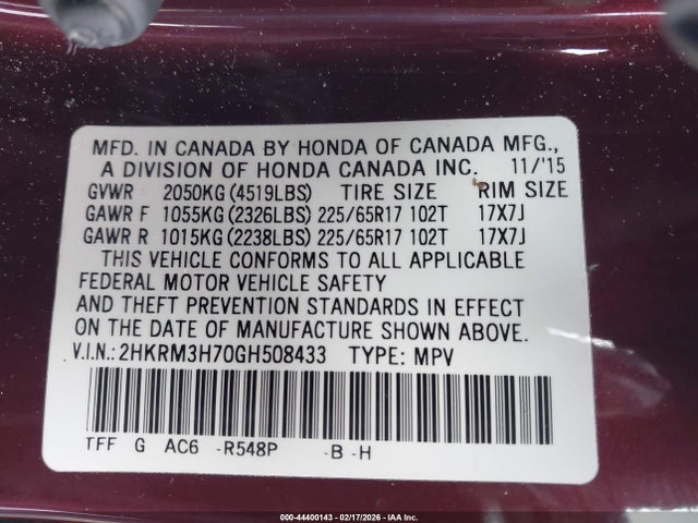 Honda Cr-v Ex-l 2016 2HKRM3H70GH508433 Image 9