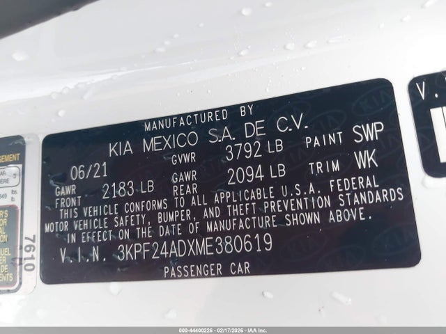 3KPF24ADXME380619 KIA Forte Lxs