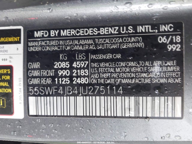 55SWF4JB4JU275114 Mercedes-Benz C 300