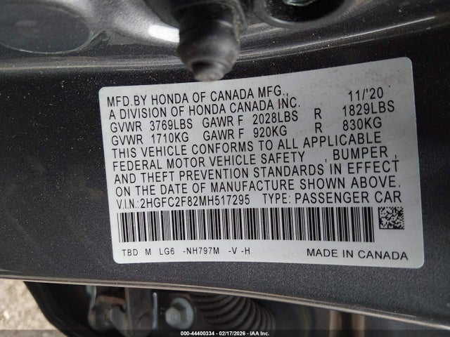 2021 HONDA CIVIC 2HGFC2F82MH517295 Photo 8