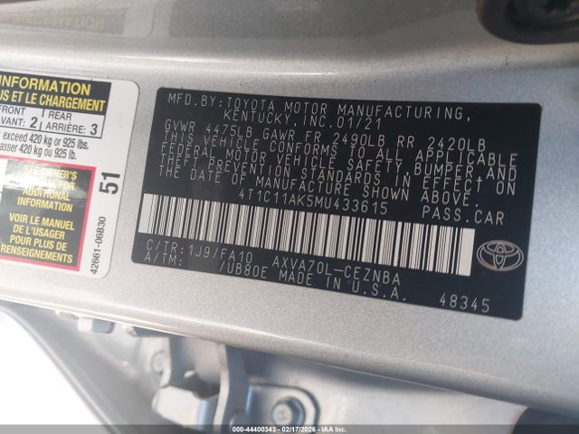4T1C11AK5MU433615 Toyota CAMRY LE