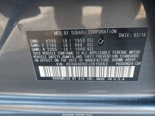 Продаж на аукціоні авто 2018 Subaru Impreza 2.0i Premium, vin: 4S3GKAD60J3615063, номер лоту: 44400350