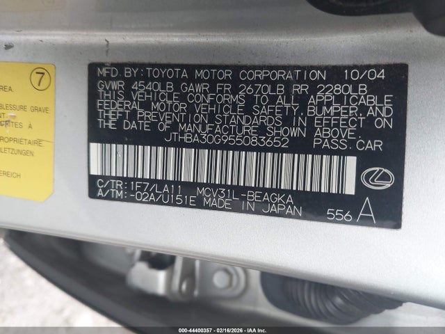 Aukcja sprzedaży 2005 Lexus Es 330, vin: JTHBA30G955083652, numer aukcji: 44400357