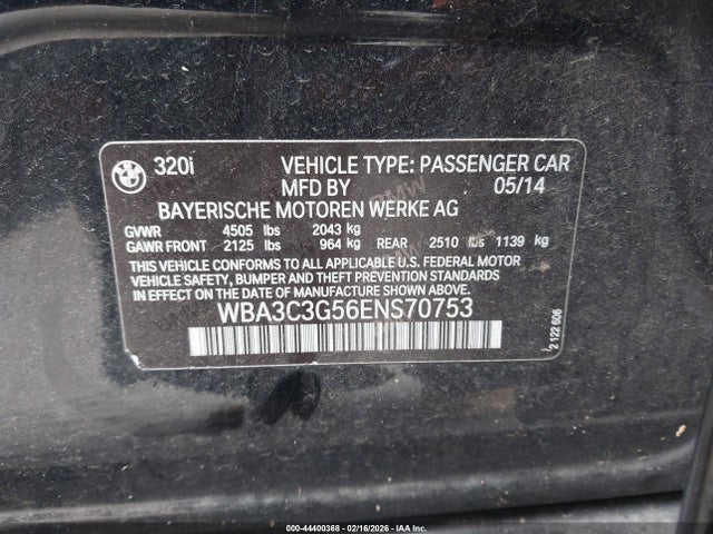 Продаж на аукціоні авто 2014 Bmw 320i Xdrive, vin: WBA3C3G56ENS70753, номер лоту: 44400368